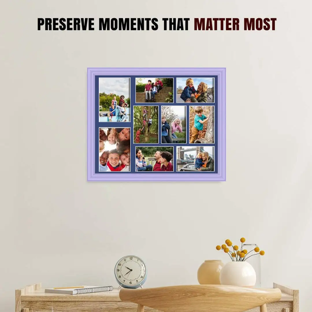 20x16" Purple Classic Multi Aperture Photo Frame Holds 7x5" (x2) & 6x4" (x7) Photos With Blue Mount | Modern Collage Frame thumbnail 2