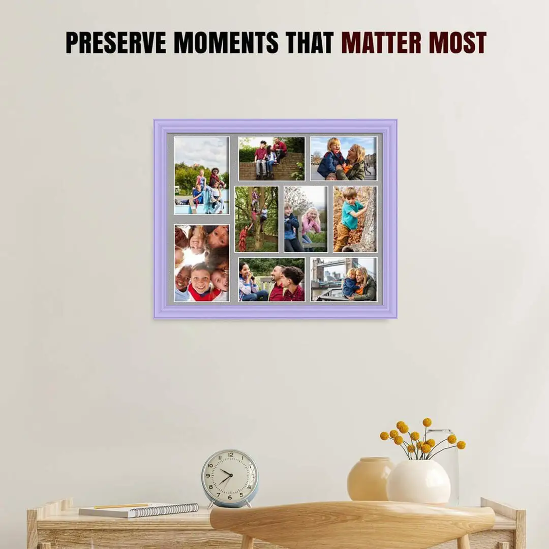 20x16" Purple Classic Multi Aperture Photo Frame Holds 7x5" (x2) & 6x4" (x7) Photos With Silver Mount | Modern Collage Frame thumbnail 2