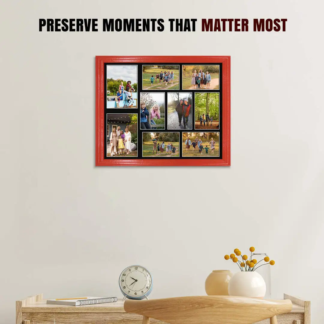 20x16" Red Classic Multi Aperture Photo Frame - Fits 7x5" (x2) & 6x4" (x7) Photos | Collage Frame thumbnail 2