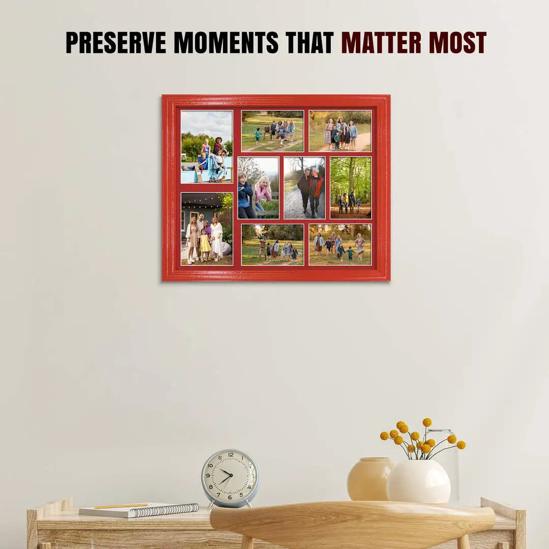 20x16" Red Classic Multi Aperture Photo Frame - Fits 7x5" (x2) & 6x4" (x7) Photos | Collage Frame thumbnail 2