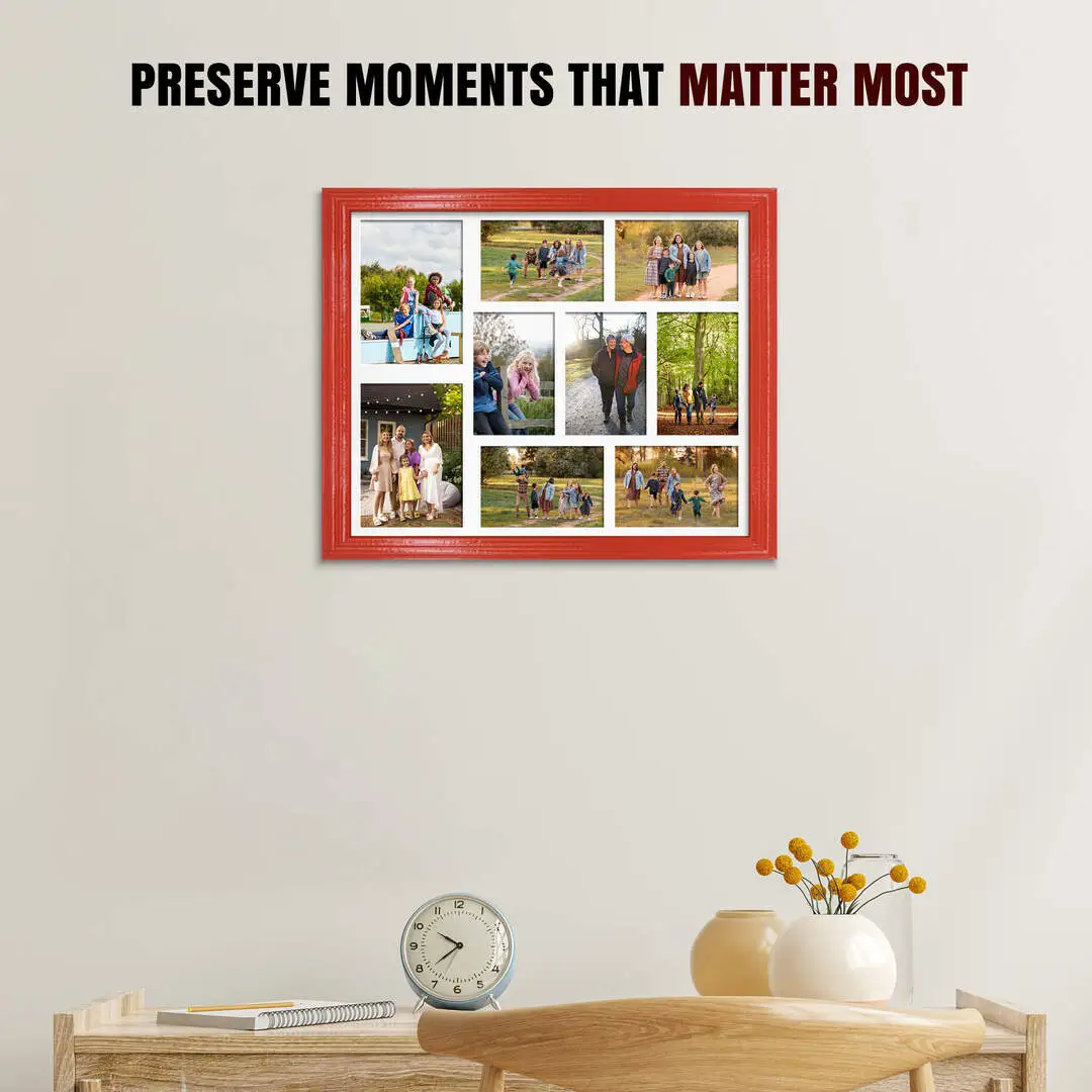 20x16" Red Classic Multi Aperture Photo Frame - Fits 7x5" (x2) & 6x4" (x7) Photos | Collage Frame thumbnail 2