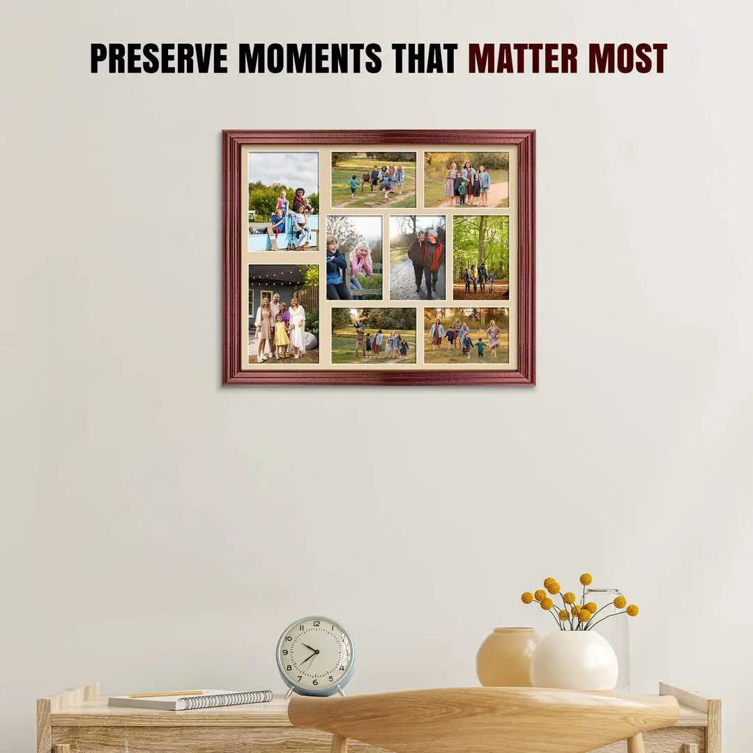20x16" Classic Rose Wood Multi Aperture Photo Frame - Fits 7x5" (x2) & 6x4" (x7) Photos | Collage Frame thumbnail 2