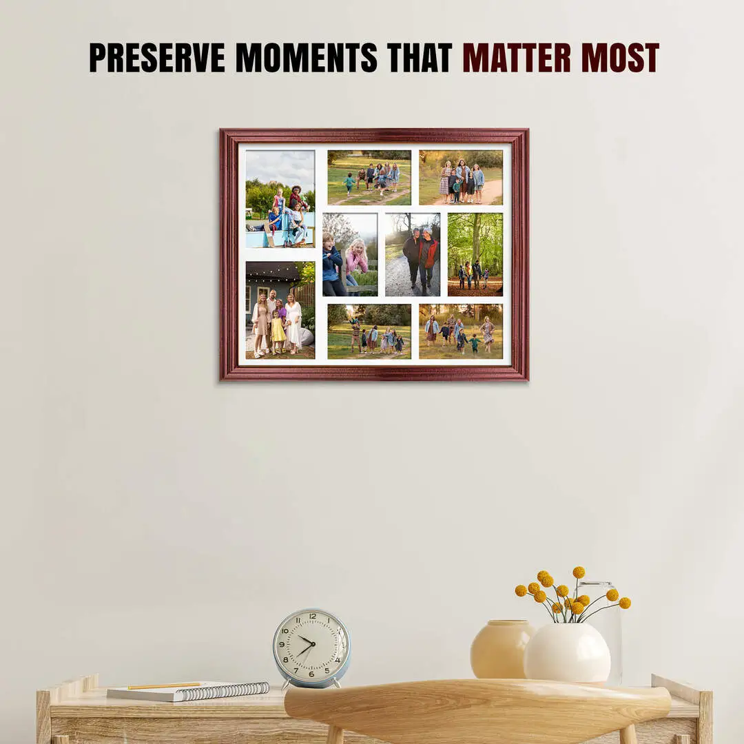20x16" Classic Rose Wood Multi Aperture Photo Frame - Fits 7x5" (x2) & 6x4" (x7) Photos | Collage Frame thumbnail 2