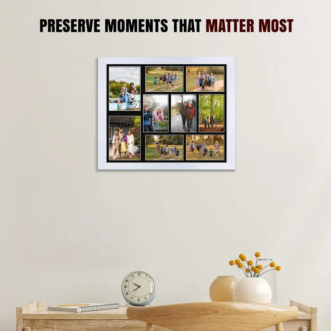20x16" Classic White Multi Aperture Photo Frame - Fits 7x5" (x2) & 6x4" (x7) Photos | Collage Frame thumbnail 2
