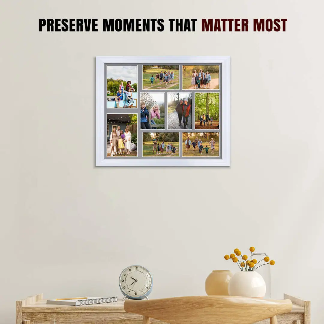 20x16" White Classic Multi Aperture Photo Frame - Fits 7x5" (x2) & 6x4" (x7) Photos | Collage Frame thumbnail 2