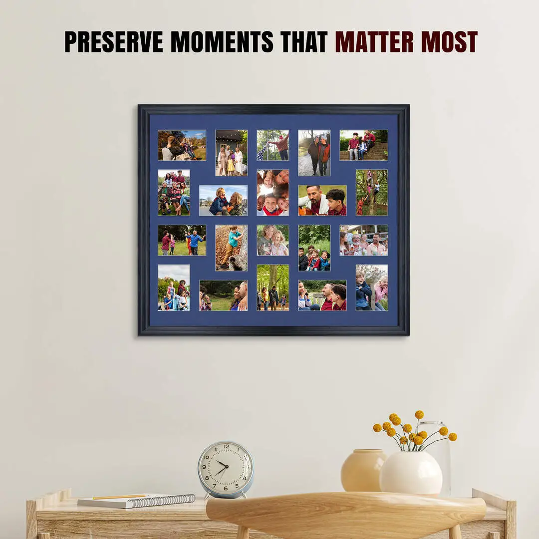 80x70cm Classic Black Multi Aperture Photo Frame - Fits 6x4" (x18) & 4x4" (x2) Photos | Collage Frame thumbnail 2
