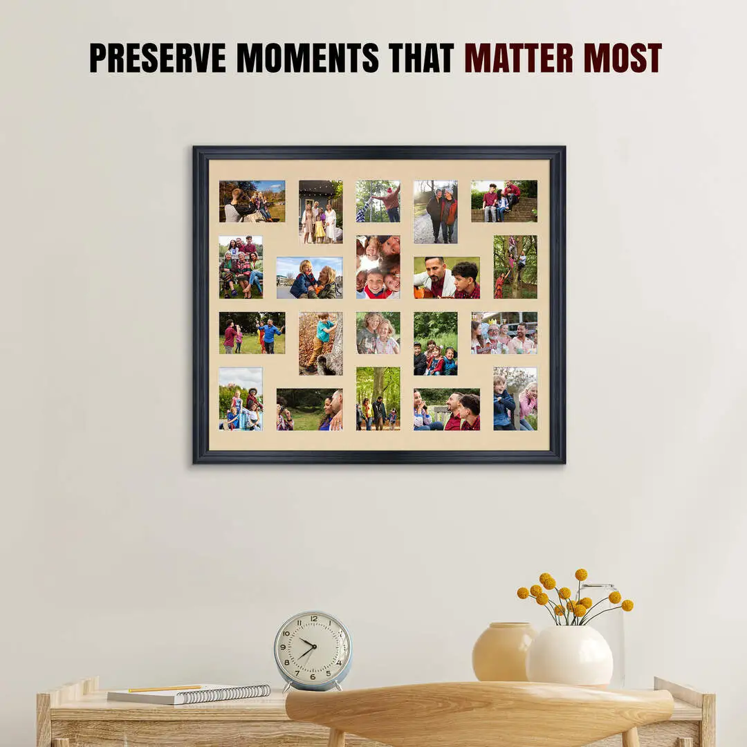 80x70cm Black Classic Multi Aperture Photo Frame - Fits 6x4" (x18) & 4x4" (x2) Photos | Collage Frame thumbnail 2