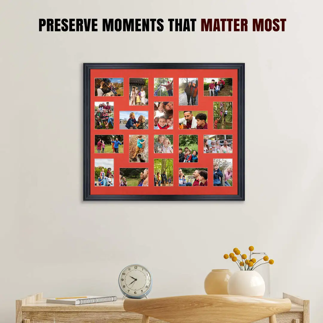 80x70cm Black Classic Multi Aperture Photo Frame - Fits 6x4" (x18) & 4x4" (x2) Photos | Collage Frame thumbnail 2