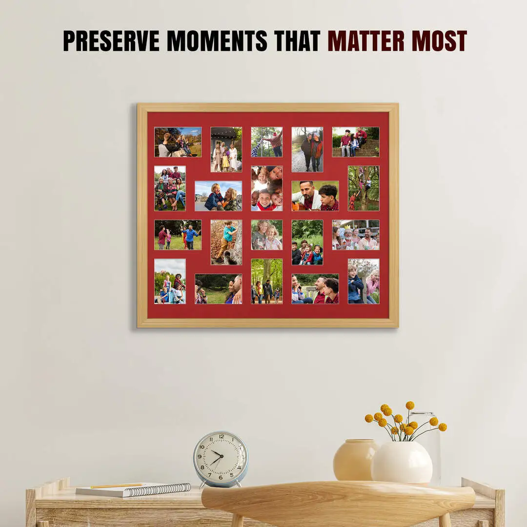 80x70cm Country Pine Classic Multi Aperture Photo Frame - Fits 6x4" (x18) & 4x4" (x2) Photos | Collage Frame thumbnail 2