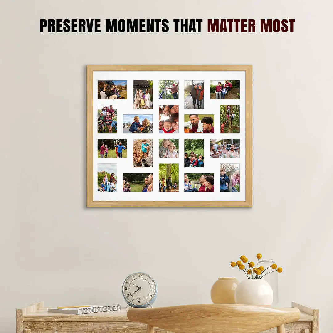 80x70cm Classic Country Pine Multi Aperture Photo Frame - Fits 6x4" (x18) & 4x4" (x2) Photos | Collage Frame thumbnail 2
