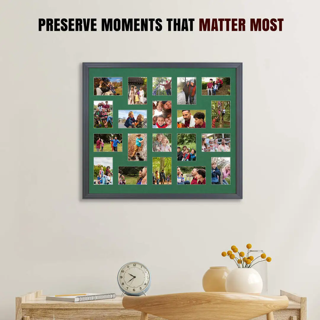 80x70cm Dark Grey Classic Multi Aperture Photo Frame - Fits 6x4" (x18) & 4x4" (x2) Photos | Collage Frame thumbnail 2