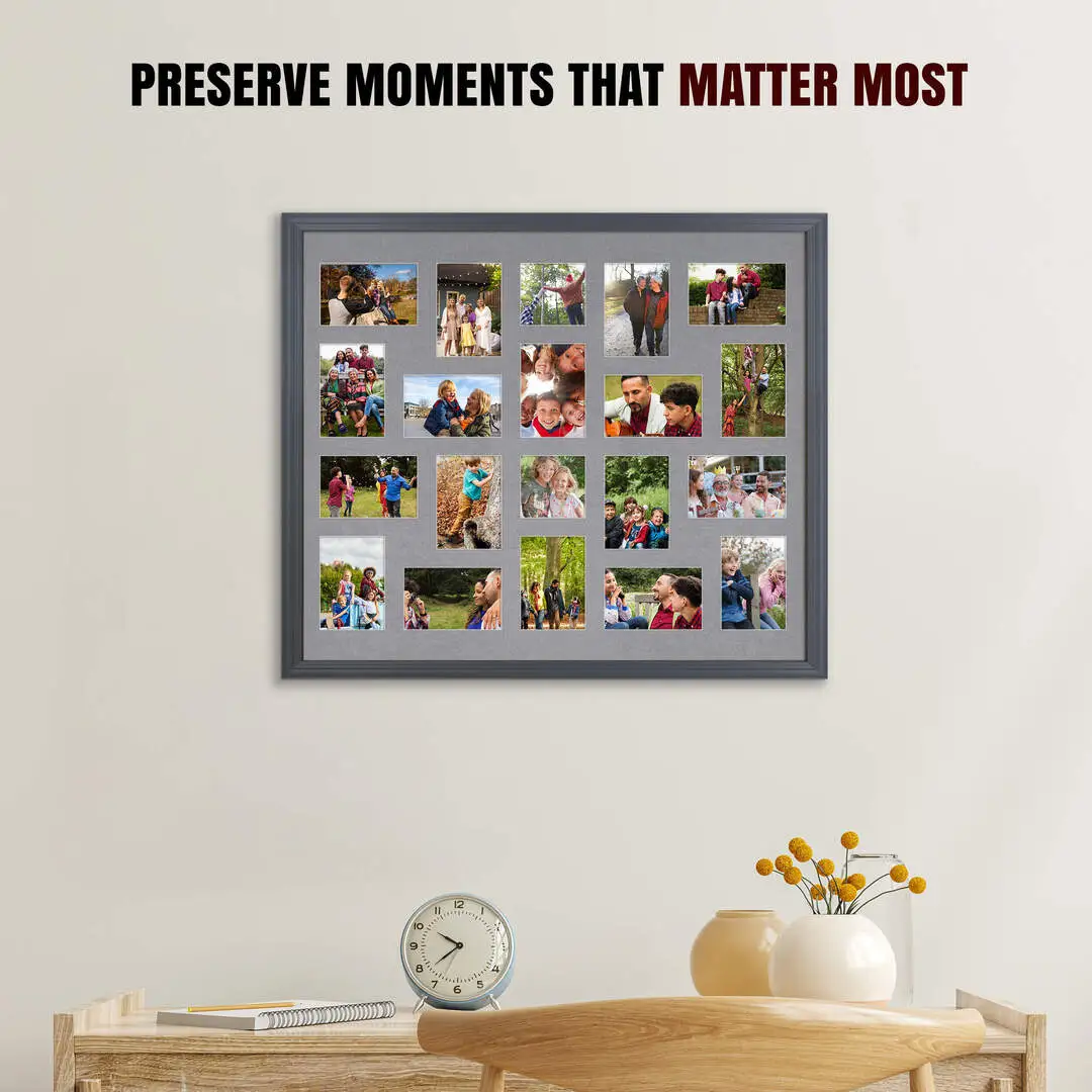 80x70cm Classic Dark Grey Multi Aperture Photo Frame - Fits 6x4" (x18) & 4x4" (x2) Photos | Collage Frame thumbnail 2