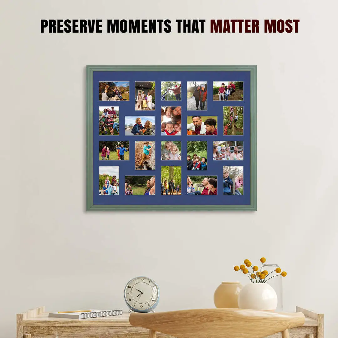 80x70cm Green Classic Multi Aperture Photo Frame - Fits 6x4" (x18) & 4x4" (x2) Photos | Collage Frame thumbnail 2