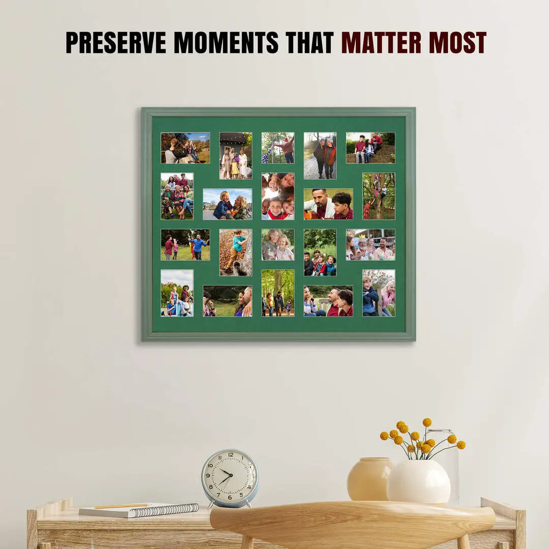 80x70cm Green Classic Multi Aperture Photo Frame - Fits 6x4" (x18) & 4x4" (x2) Photos | Collage Frame thumbnail 2