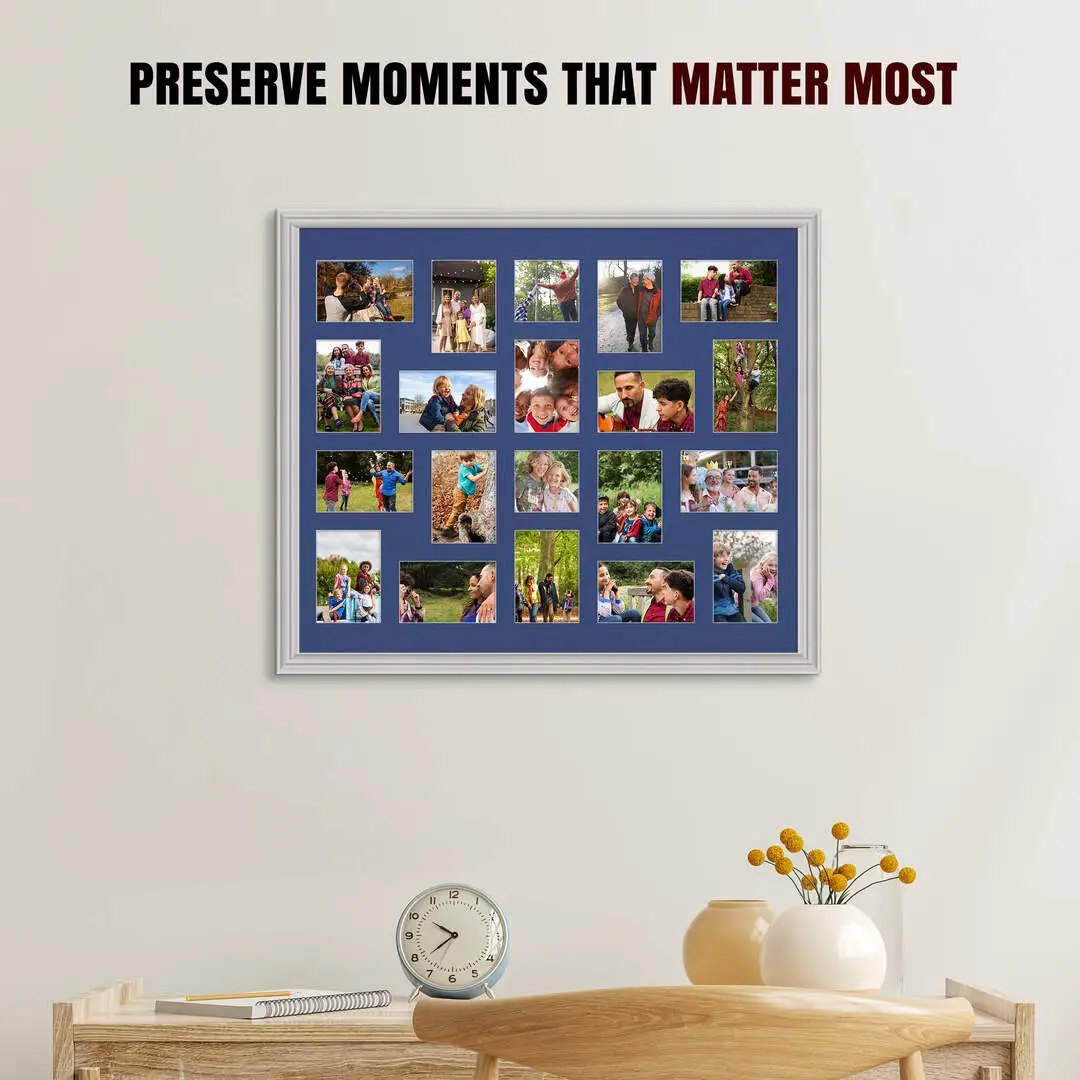 80x70cm Light Grey Classic Multi Aperture Photo Frame - Fits 6x4" (x18) & 4x4" (x2) Photos | Collage Frame thumbnail 2