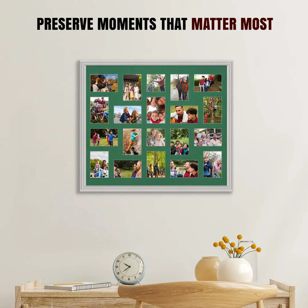 80x70cm Light Grey Classic Multi Aperture Photo Frame - Fits 6x4" (x18) & 4x4" (x2) Photos | Collage Frame thumbnail 2