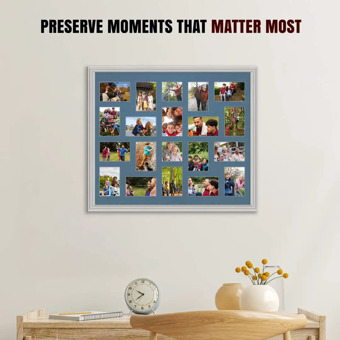 80x70cm Light Grey Classic Multi Aperture Photo Frame Holds 6x4" (x18) & 4x4" (x2) Photos With Pompador Mount | Modern Collage Frame thumbnail 2