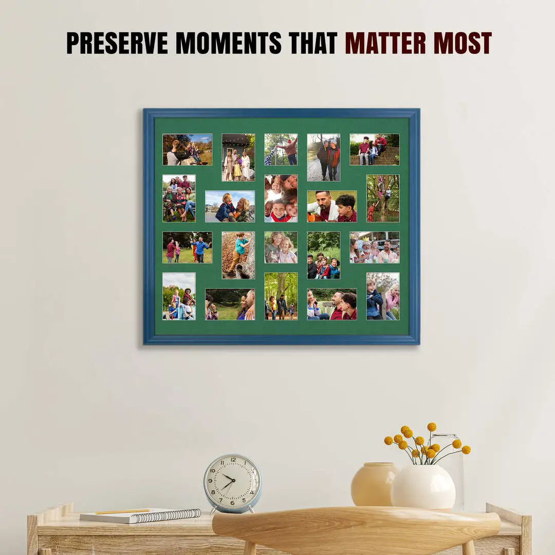 80x70cm Navy Blue Classic Multi Aperture Photo Frame - Fits 6x4" (x18) & 4x4" (x2) Photos | Collage Frame thumbnail 2