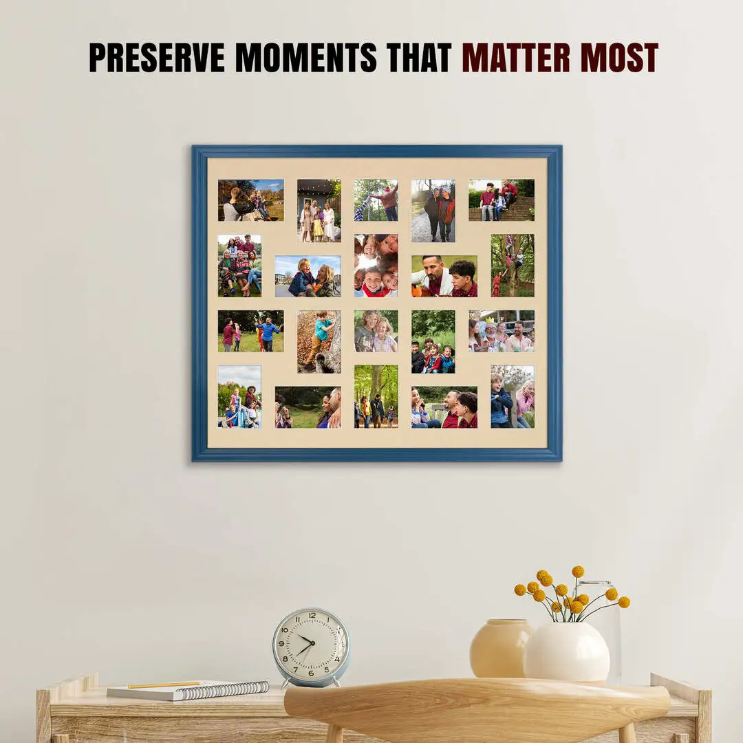 80x70cm Navy Blue Classic Multi Aperture Photo Frame - Fits 6x4" (x18) & 4x4" (x2) Photos | Collage Frame thumbnail 2