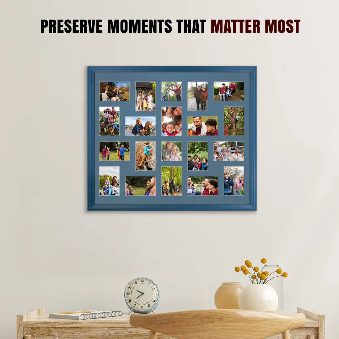 80x70cm Navy Blue Classic Multi Aperture Photo Frame Holds 6x4" (x18) & 4x4" (x2) Photos With Pompador Mount | Modern Collage Frame thumbnail 2