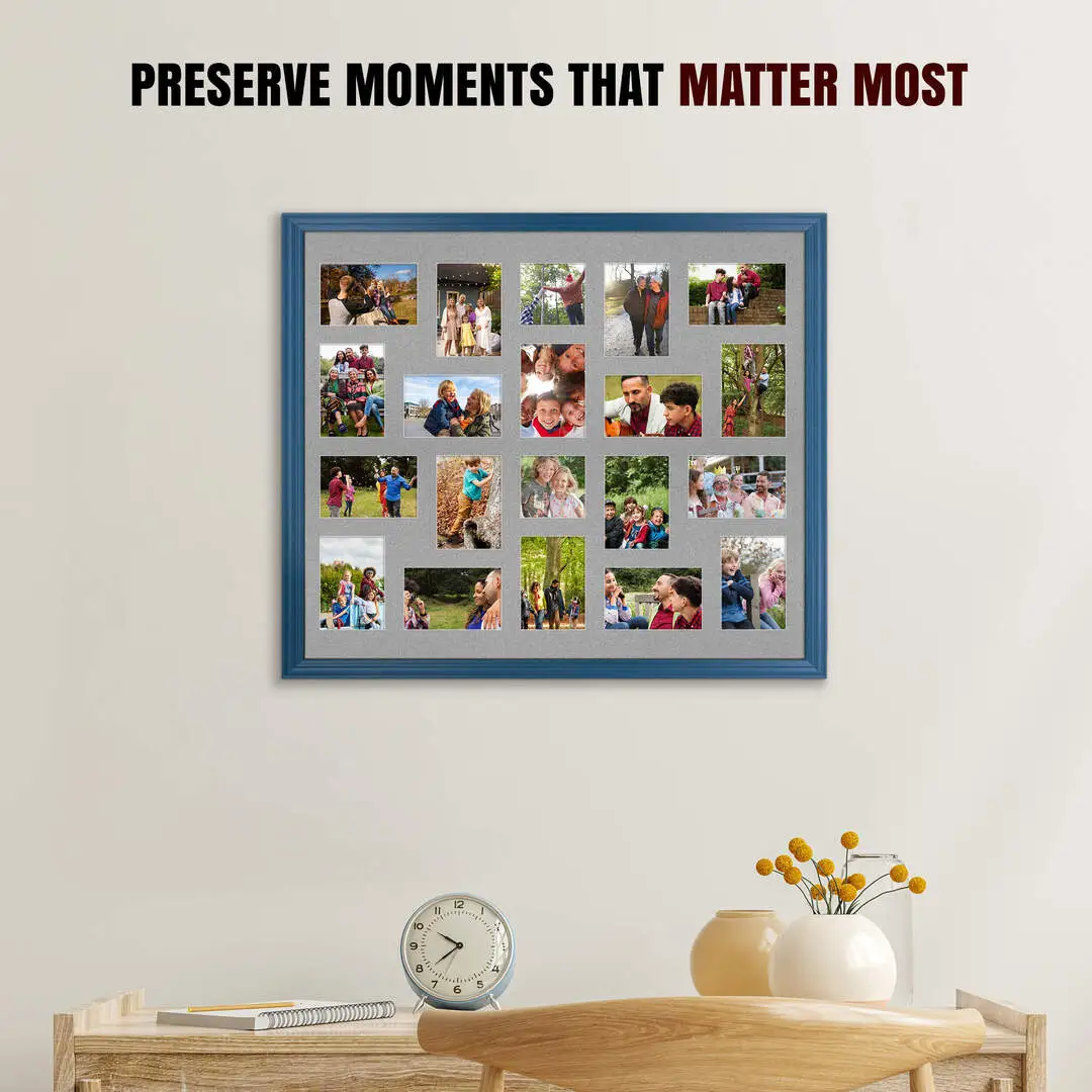 80x70cm Navy Blue Classic Multi Aperture Photo Frame - Fits 6x4" (x18) & 4x4" (x2) Photos | Collage Frame thumbnail 2