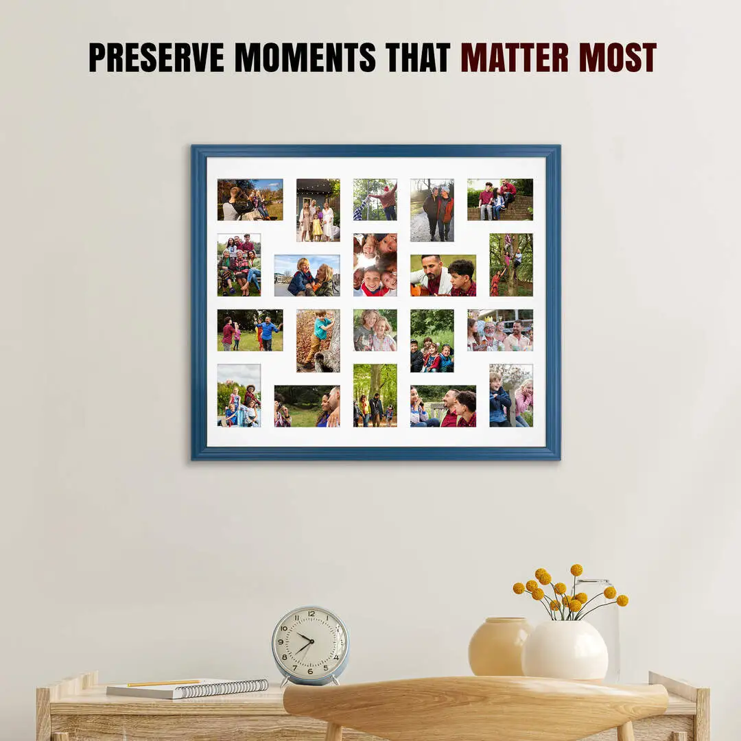80x70cm Navy Blue Classic Multi Aperture Photo Frame - Fits 6x4" (x18) & 4x4" (x2) Photos | Collage Frame thumbnail 2