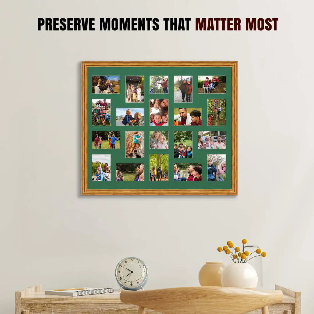 80x70cm Classic Oak Multi Aperture Photo Frame - Fits 6x4" (x18) & 4x4" (x2) Photos | Collage Frame thumbnail 2