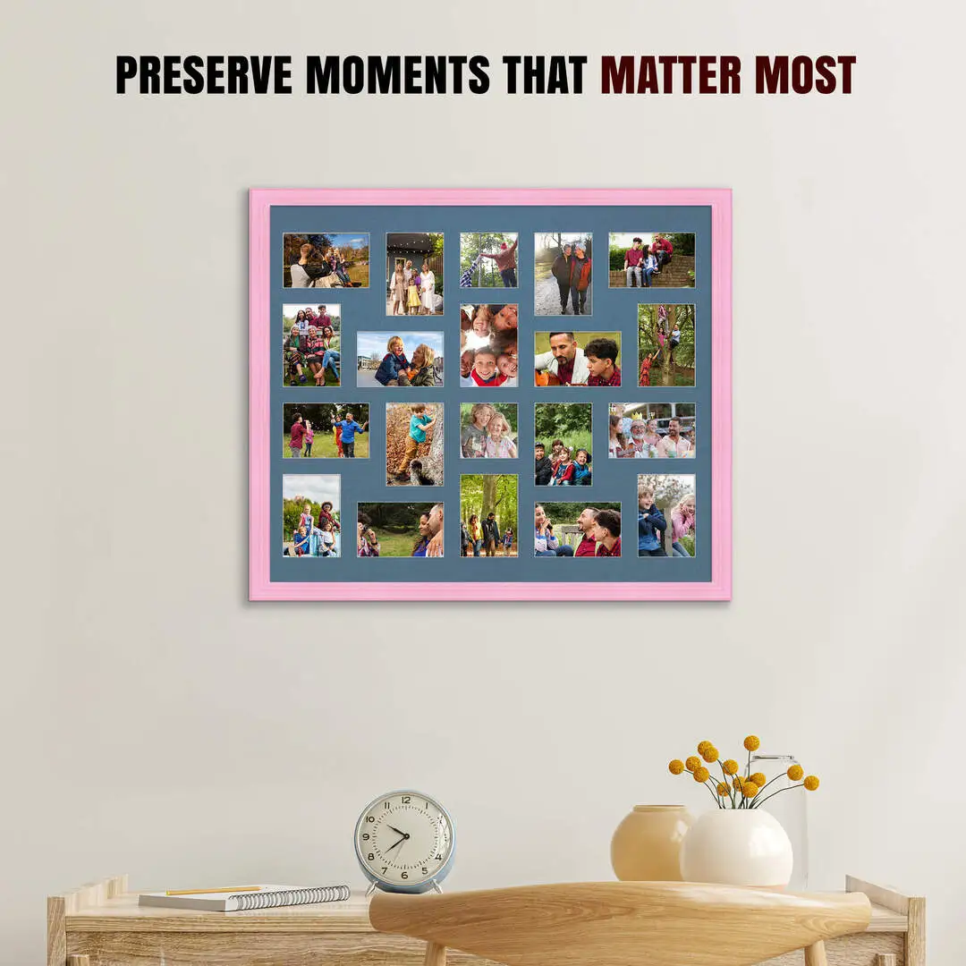 80x70cm Pastel Pink Classic Multi Aperture Photo Frame - Fits 6x4" (x18) & 4x4" (x2) Photos | Collage Frame thumbnail 2