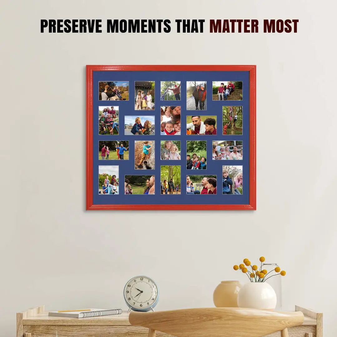 80x70cm Classic Red Multi Aperture Photo Frame - Fits 6x4" (x18) & 4x4" (x2) Photos | Collage Frame thumbnail 2