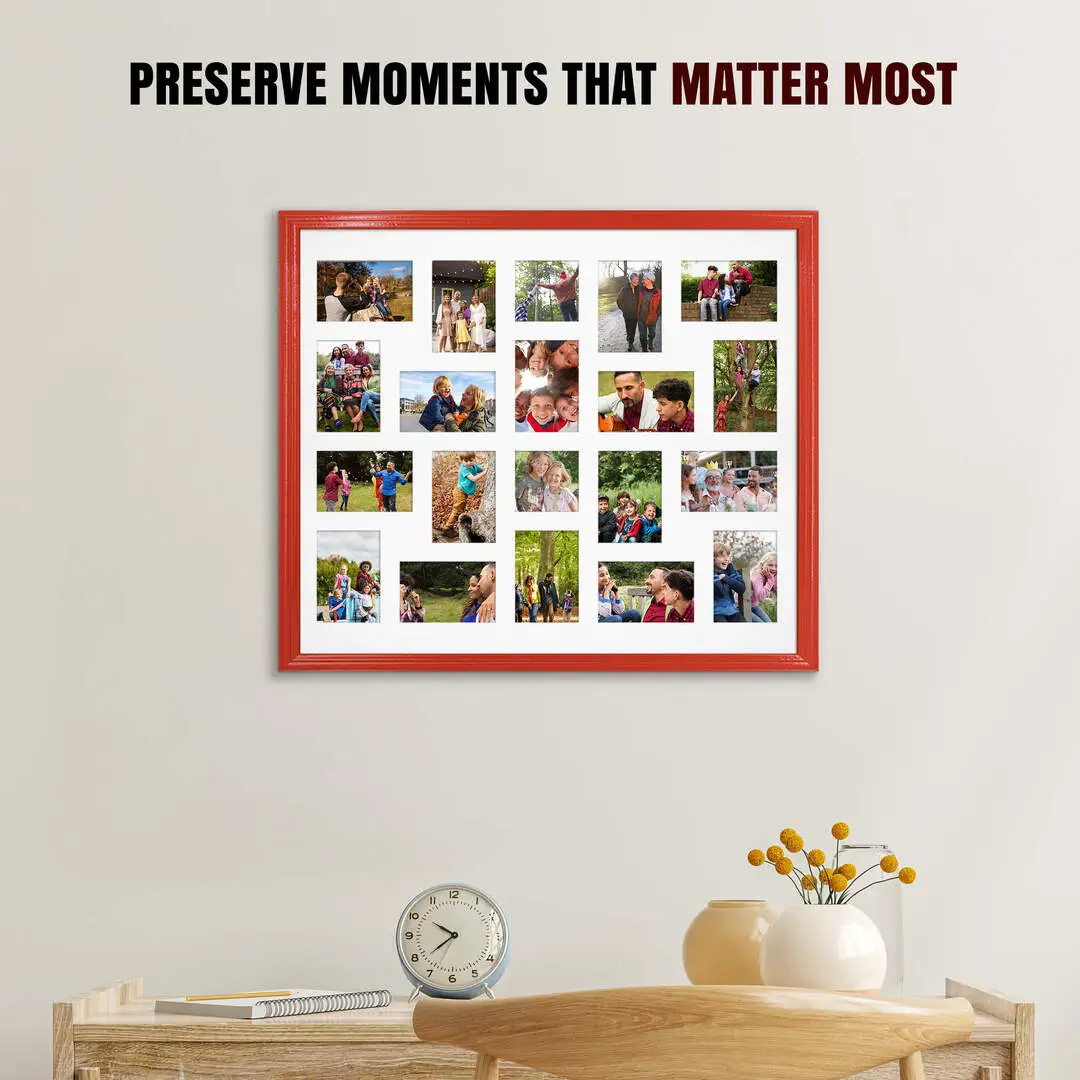80x70cm Classic Red Multi Aperture Photo Frame - Fits 6x4" (x18) & 4x4" (x2) Photos | Collage Frame thumbnail 2
