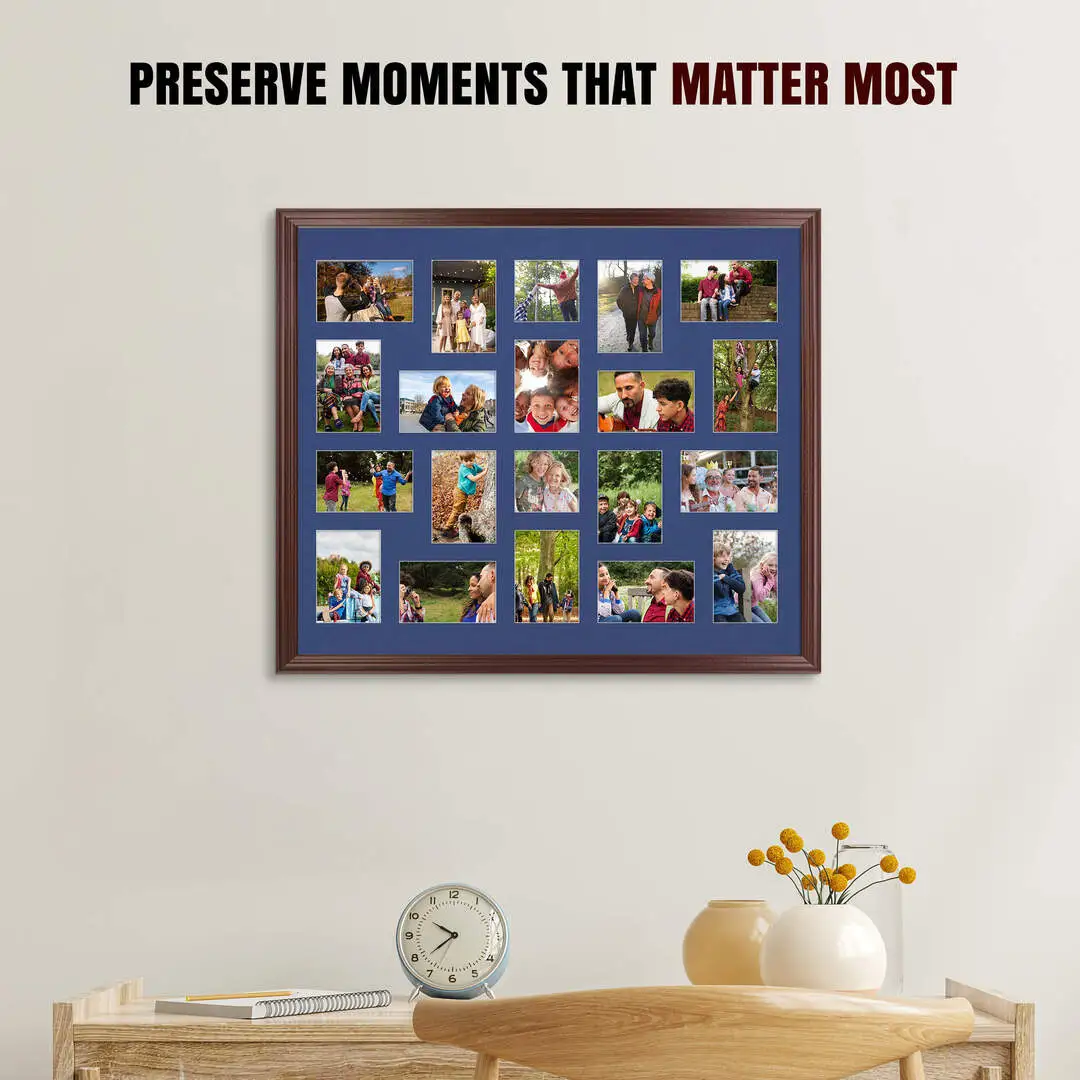 80x70cm Classic Rose Wood Multi Aperture Photo Frame - Fits 6x4" (x18) & 4x4" (x2) Photos | Collage Frame thumbnail 2