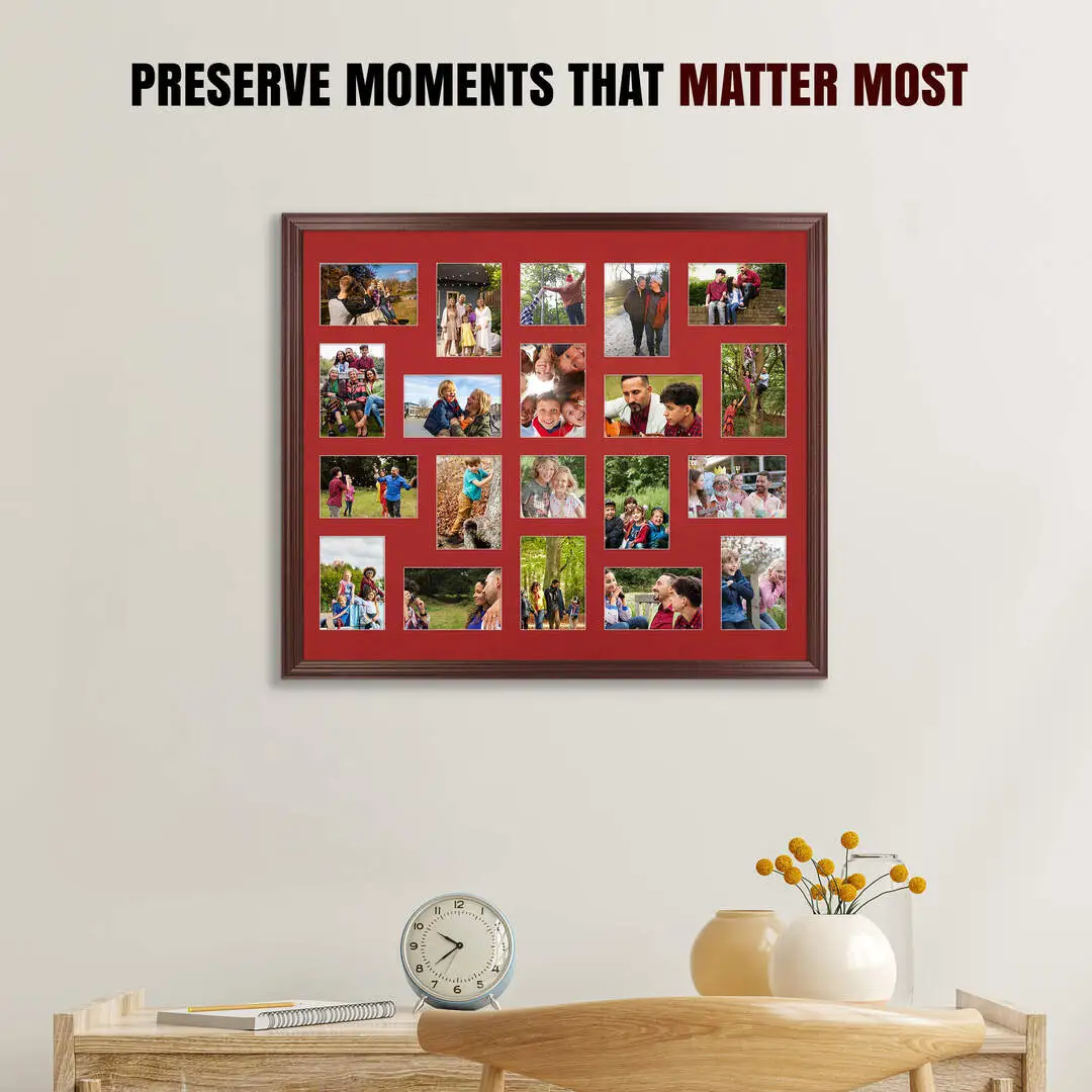80x70cm Classic Rose Wood Multi Aperture Photo Frame - Fits 6x4" (x18) & 4x4" (x2) Photos | Collage Frame thumbnail 2