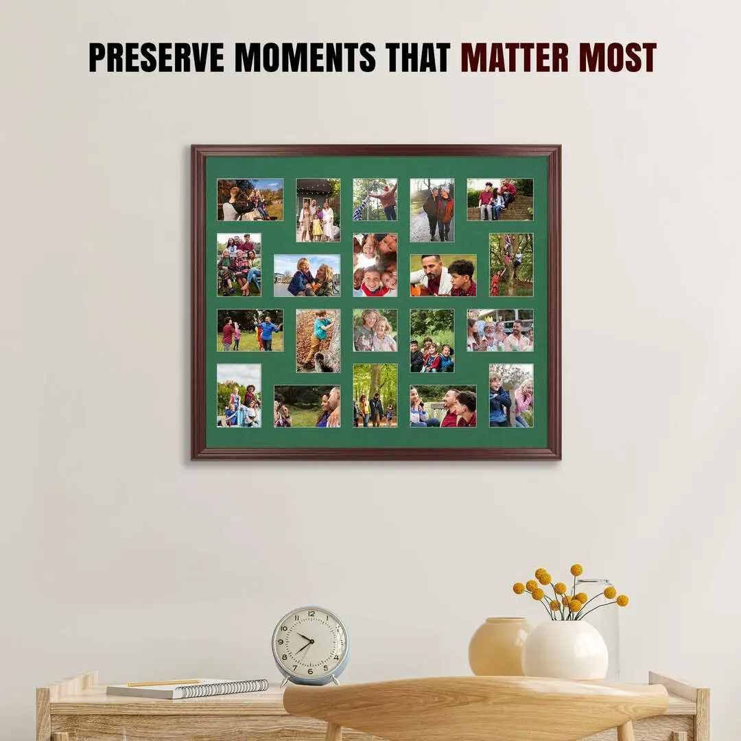 80x70cm Rose Wood Classic Multi Aperture Photo Frame - Fits 6x4" (x18) & 4x4" (x2) Photos | Collage Frame thumbnail 2