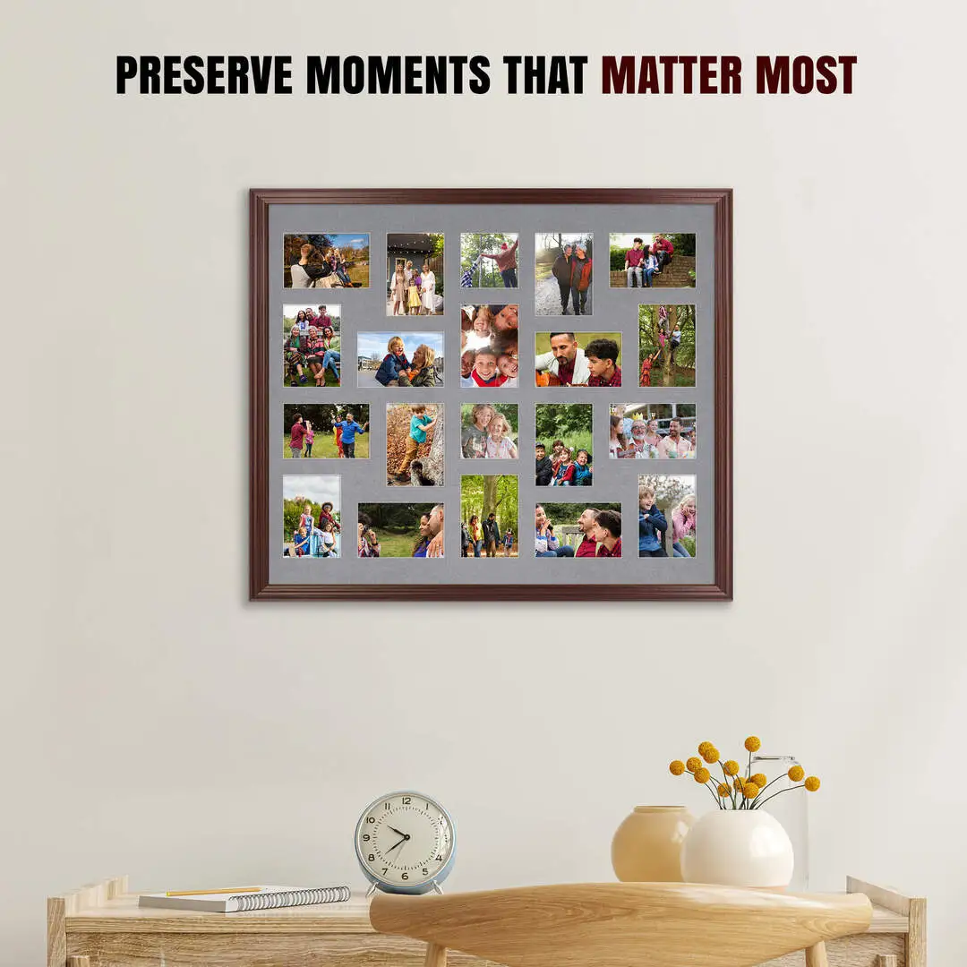 80x70cm Classic Rose Wood Multi Aperture Photo Frame - Fits 6x4" (x18) & 4x4" (x2) Photos | Collage Frame thumbnail 2