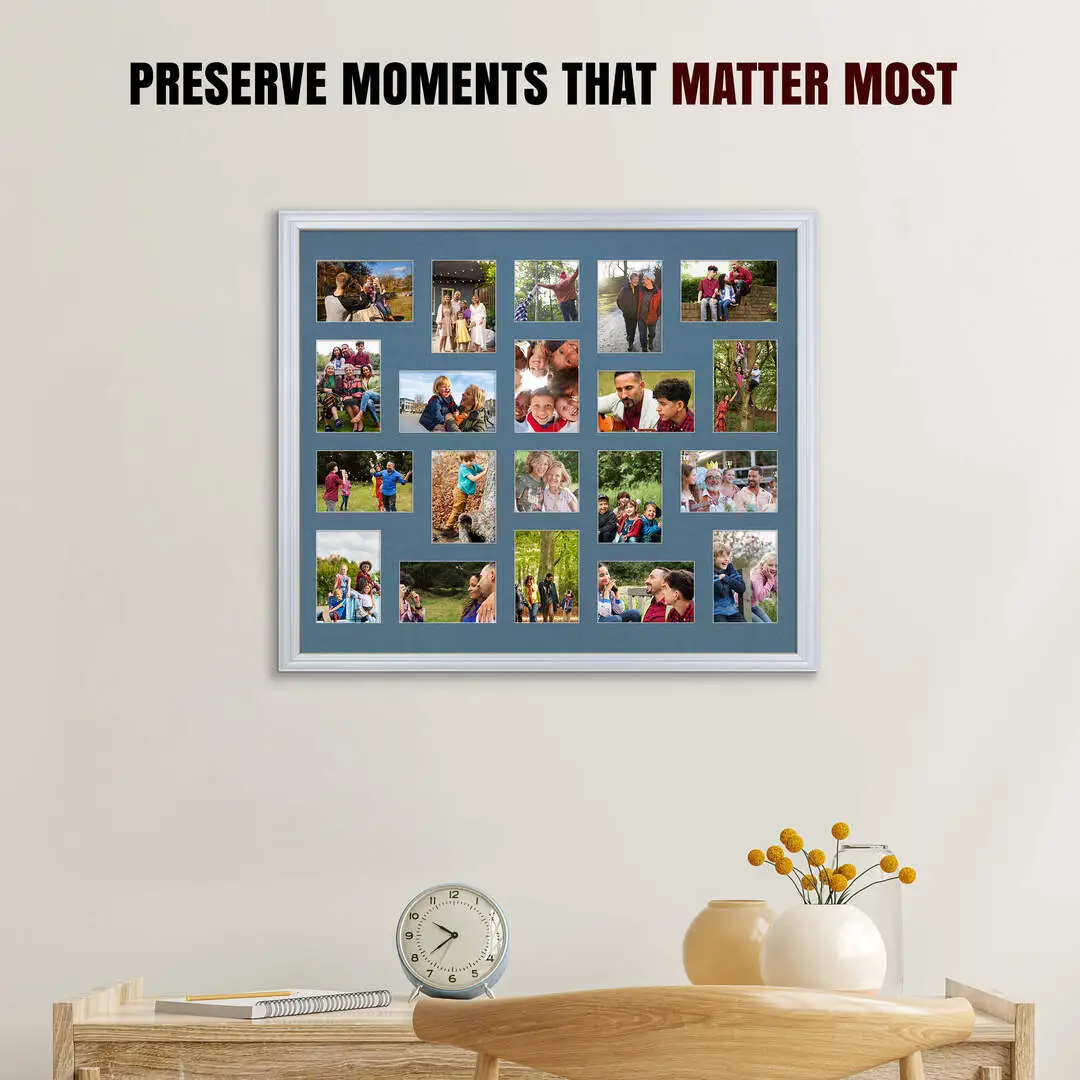 80x70cm Silver Classic Multi Aperture Photo Frame - Fits 6x4" (x18) & 4x4" (x2) Photos | Collage Frame thumbnail 2
