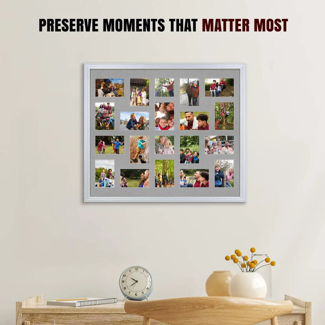80x70cm Classic Silver Multi Aperture Photo Frame - Fits 6x4" (x18) & 4x4" (x2) Photos | Collage Frame thumbnail 2