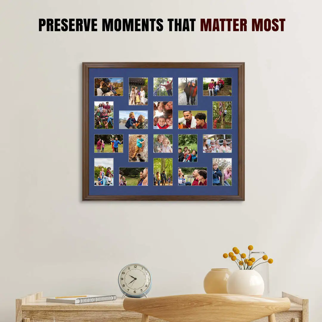 80x70cm Walnut Classic Multi Aperture Photo Frame - Fits 6x4" (x18) & 4x4" (x2) Photos | Collage Frame thumbnail 2