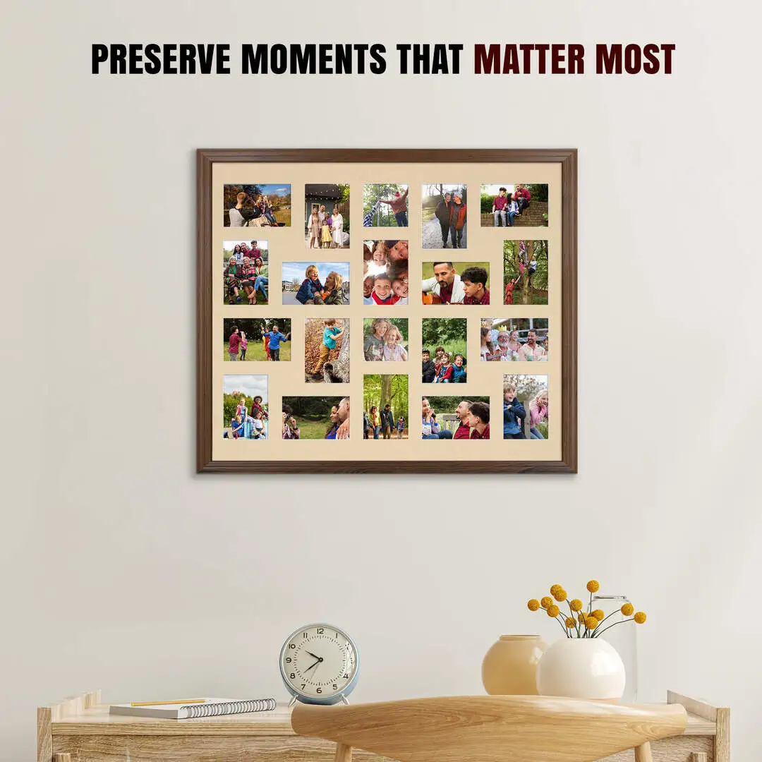 80x70cm Walnut Classic Multi Aperture Photo Frame - Fits 6x4" (x18) & 4x4" (x2) Photos | Collage Frame thumbnail 2
