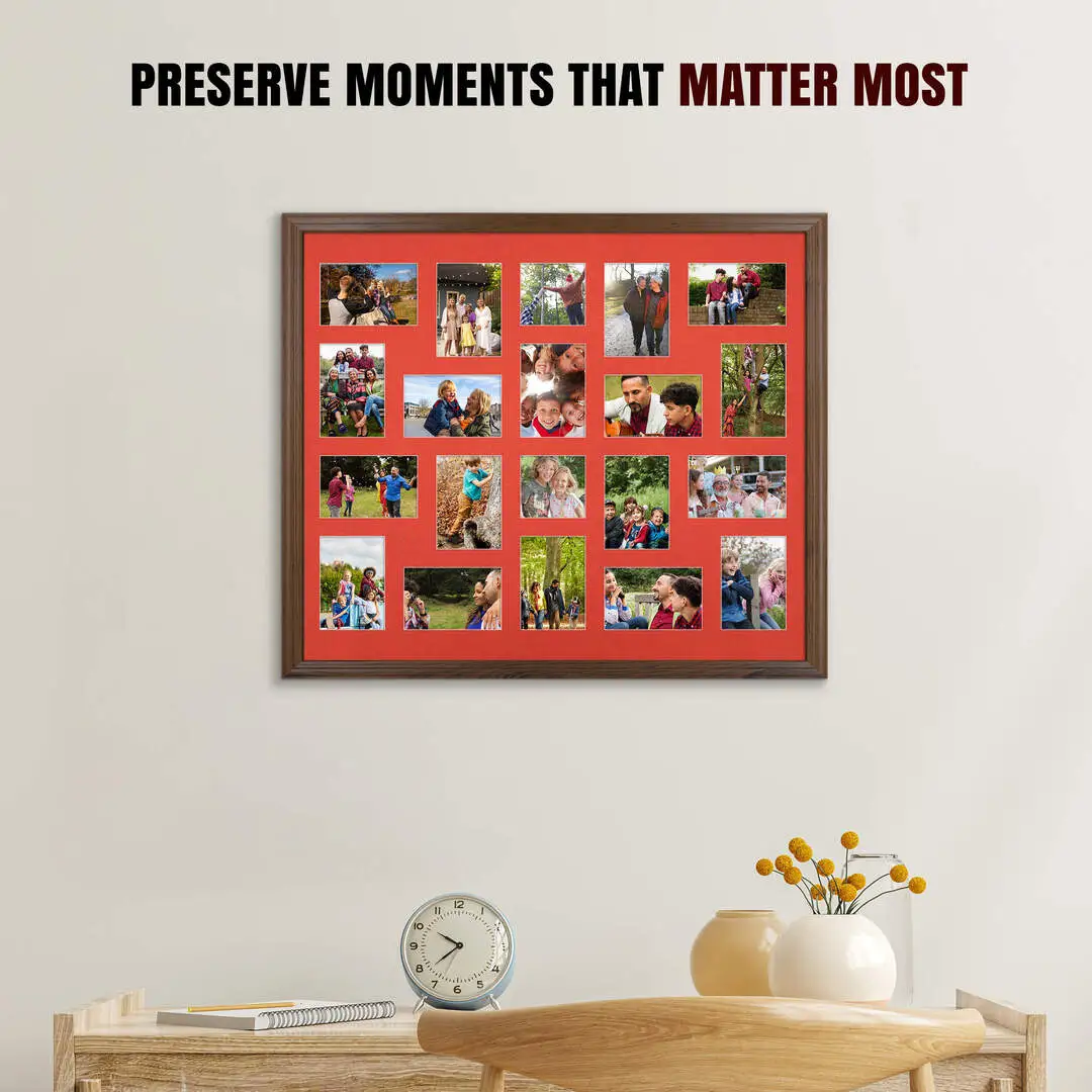 80x70cm Classic Walnut Multi Aperture Photo Frame - Fits 6x4" (x18) & 4x4" (x2) Photos | Collage Frame thumbnail 2