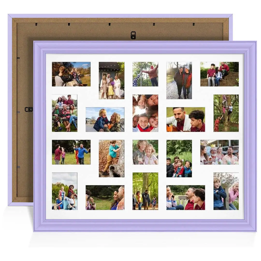 80x70cm Purple Modern Multi Aperture Photo Frame Holds 6x4" (x18) & 4x4" (x2) Photos With Ice White Mount | Modern Collage Frame
