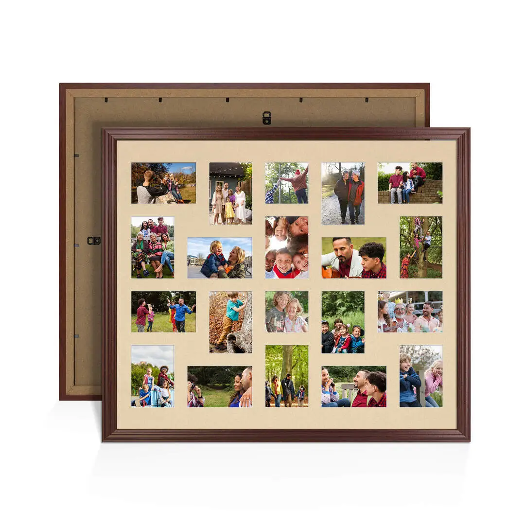 80x70cm Rose Wood Sleek Multi Aperture Photo Frame - Fits 6x4" (x18) & 4x4" (x2) Photos | Collage Frame