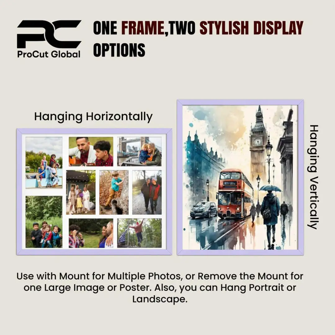 20x16" Purple Sleek Multi Aperture Photo Frame - Fits 7x5" (x2) & 6x4" (x7) Photos | Collage Frame thumbnail 4