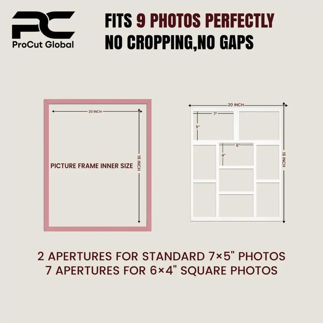 20x16" Pastel Pink Sleek Multi Aperture Photo Frame - Fits 7x5" (x2) & 6x4" (x7) Photos | Collage Frame thumbnail 3