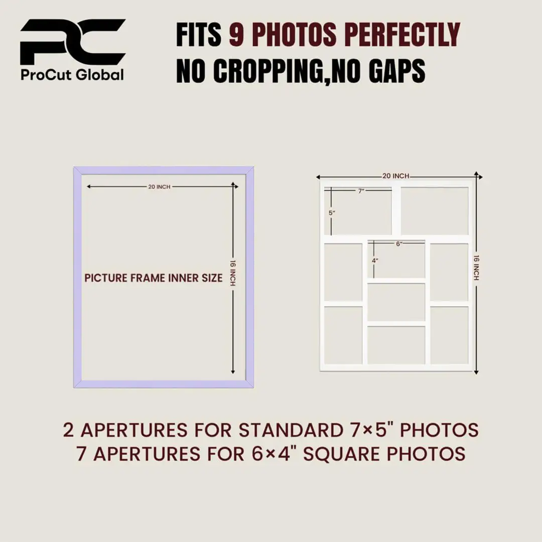 20x16" Sleek Purple Multi Aperture Photo Frame - Fits 7x5" (x2) & 6x4" (x7) Photos | Collage Frame thumbnail 3