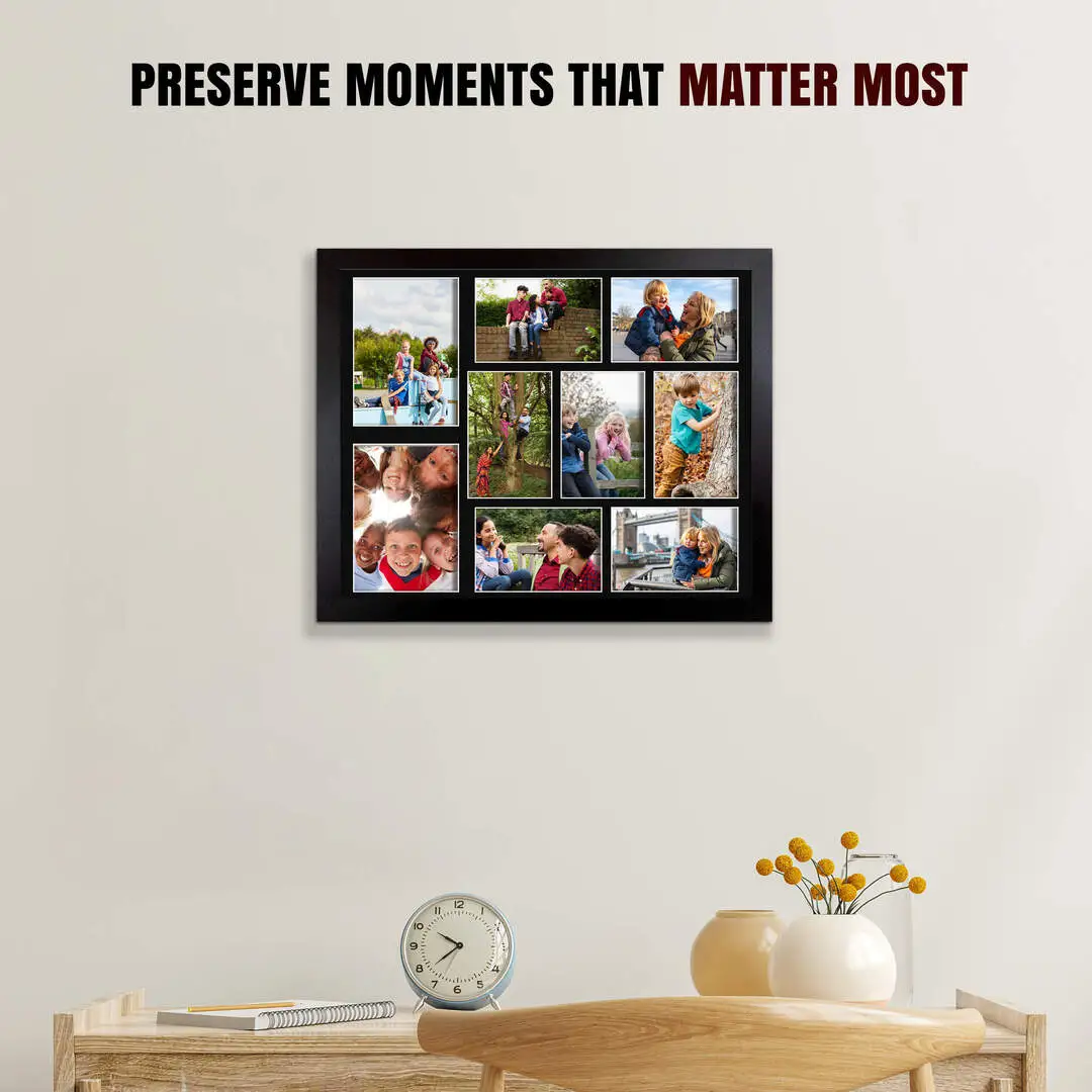 20x16" Black Sleek Multi Aperture Photo Frame - Fits 7x5" (x2) & 6x4" (x7) Photos | Collage Frame thumbnail 2