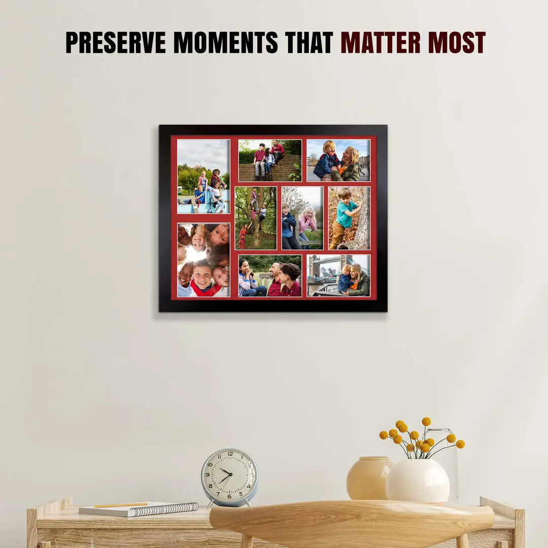 20x16" Sleek Black Multi Aperture Photo Frame - Fits 7x5" (x2) & 6x4" (x7) Photos | Collage Frame thumbnail 2