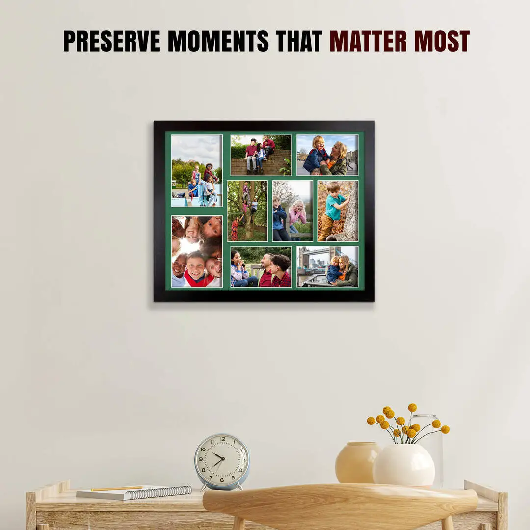20x16" Sleek Black Multi Aperture Photo Frame - Fits 7x5" (x2) & 6x4" (x7) Photos | Collage Frame thumbnail 2
