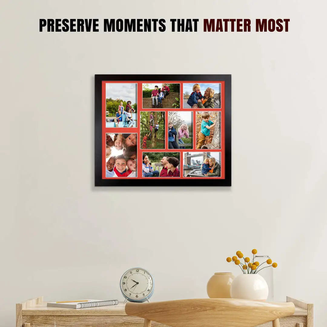 20x16" Black Sleek Multi Aperture Photo Frame - Fits 7x5" (x2) & 6x4" (x7) Photos | Collage Frame thumbnail 2