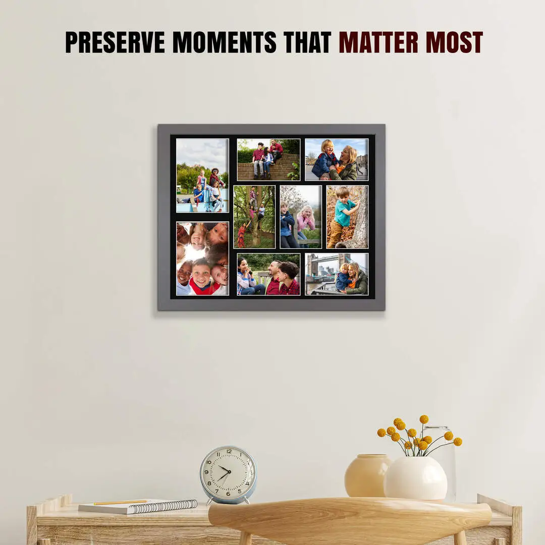 20x16" Sleek Dark Grey Multi Aperture Photo Frame - Fits 7x5" (x2) & 6x4" (x7) Photos | Collage Frame thumbnail 2