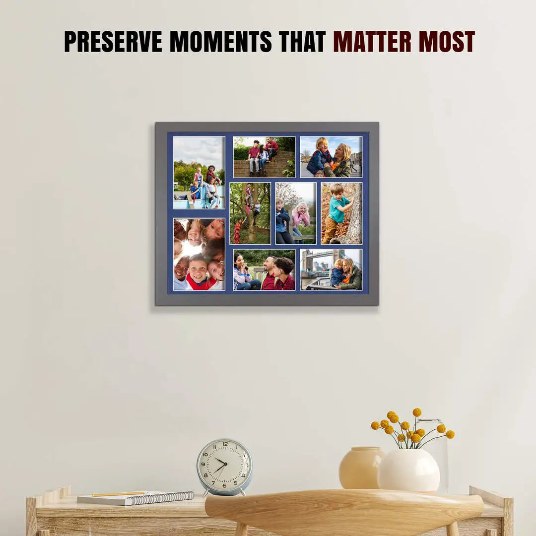 20x16" Sleek Dark Grey Multi Aperture Photo Frame - Fits 7x5" (x2) & 6x4" (x7) Photos | Collage Frame thumbnail 2
